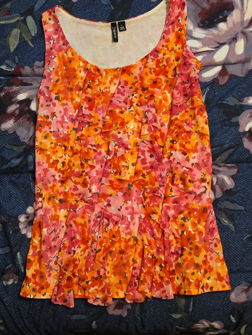 Relativity Pink & Orange Floral Ruffle Camisole